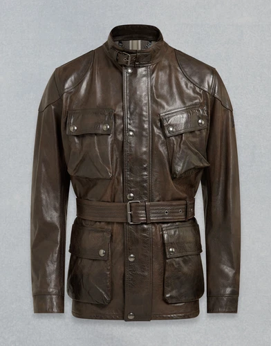 NWT BELSTAFF Trialmaster Panther Waxed Leather Jacket Black Brown IT 48 US 38