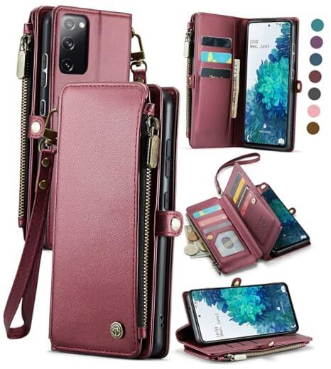 Compatible with Samsung Galaxy S20 FE 5G Case Wallet with Elegant Wine Red