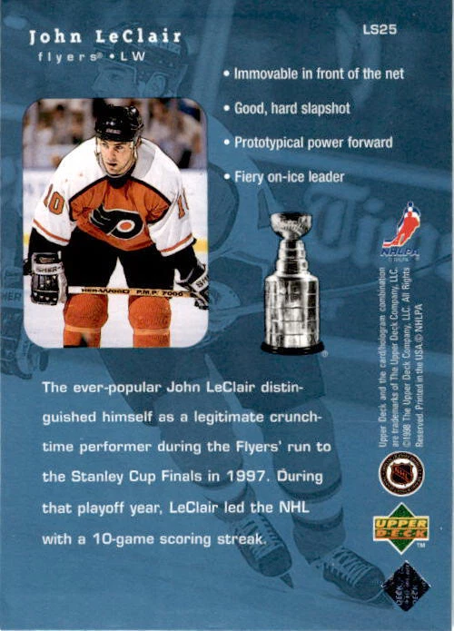 1998-99 Upper Deck Lord Stanley's Heroes #LS25 John LeClair Philadelphia Flyers - Image 2 of 2