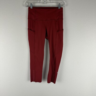 Lululemon Dark Sport Red Fast Free II Crop Athletic Athleisure Leggings Size 4