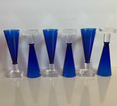 Set of six Acrylic cobalt blue champagne, fancy drink glasses Clear  Foot E2