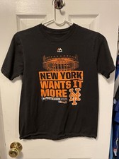 New York Mets Baseball 2015 Playoffs Majestic Boys Black Shirt Size Large 14/16