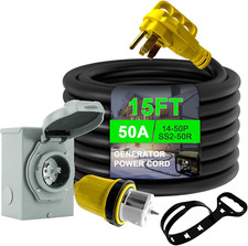 50 Amp Generator Cord 15 FT and Power Inlet Box Combo Kit, Heavy Duty NEMA 14-50