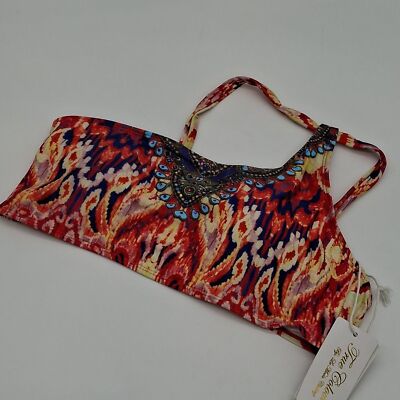 True Colours by La Moda Bikini Top Womens XL Embellished One-Shoulder Red XL