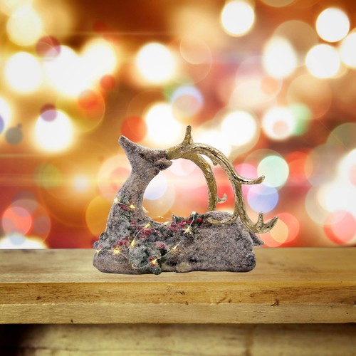 Festive Light-Up Laying Reindeer , Gold Antlers, Freestanding Holiday Figurine - 第 6/8 張圖片