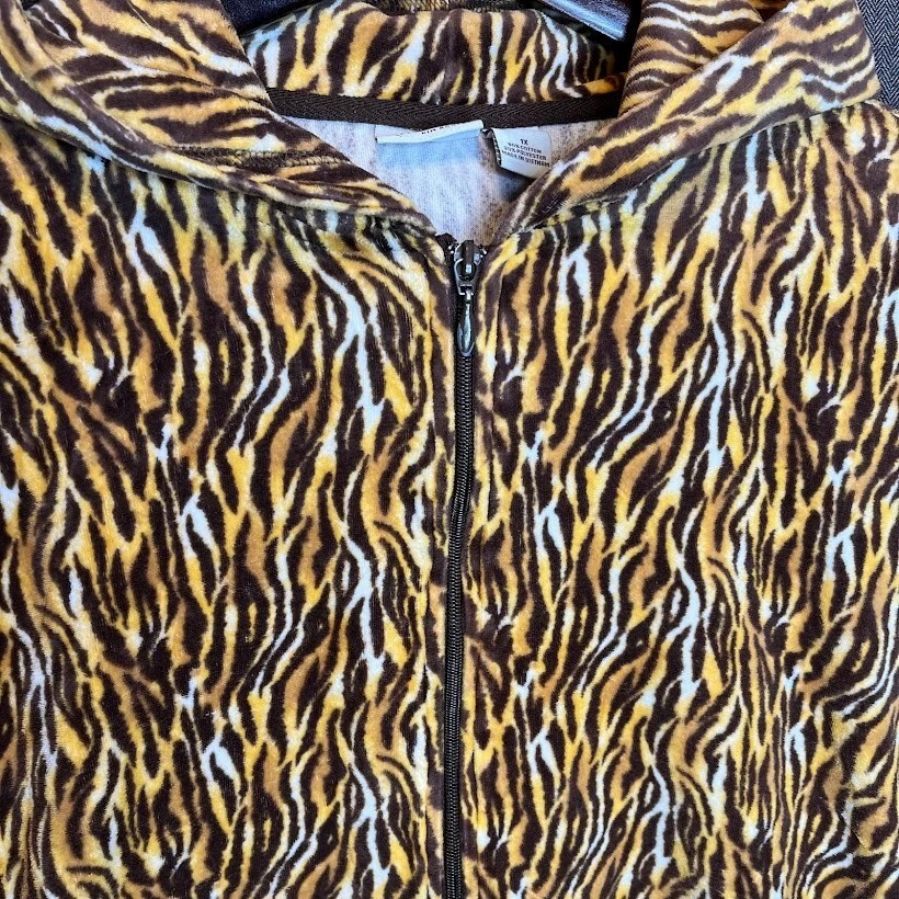 Sudadera con Capucha Kim Rogers Para Mujer 1X Naranja Estampado de Tigre Retro Terciopelo Cremallera Deportiva Foto 2 de 4