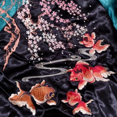Sukajan Goldfish Sakura Japan Satin Embroidery Souvenir Jacket