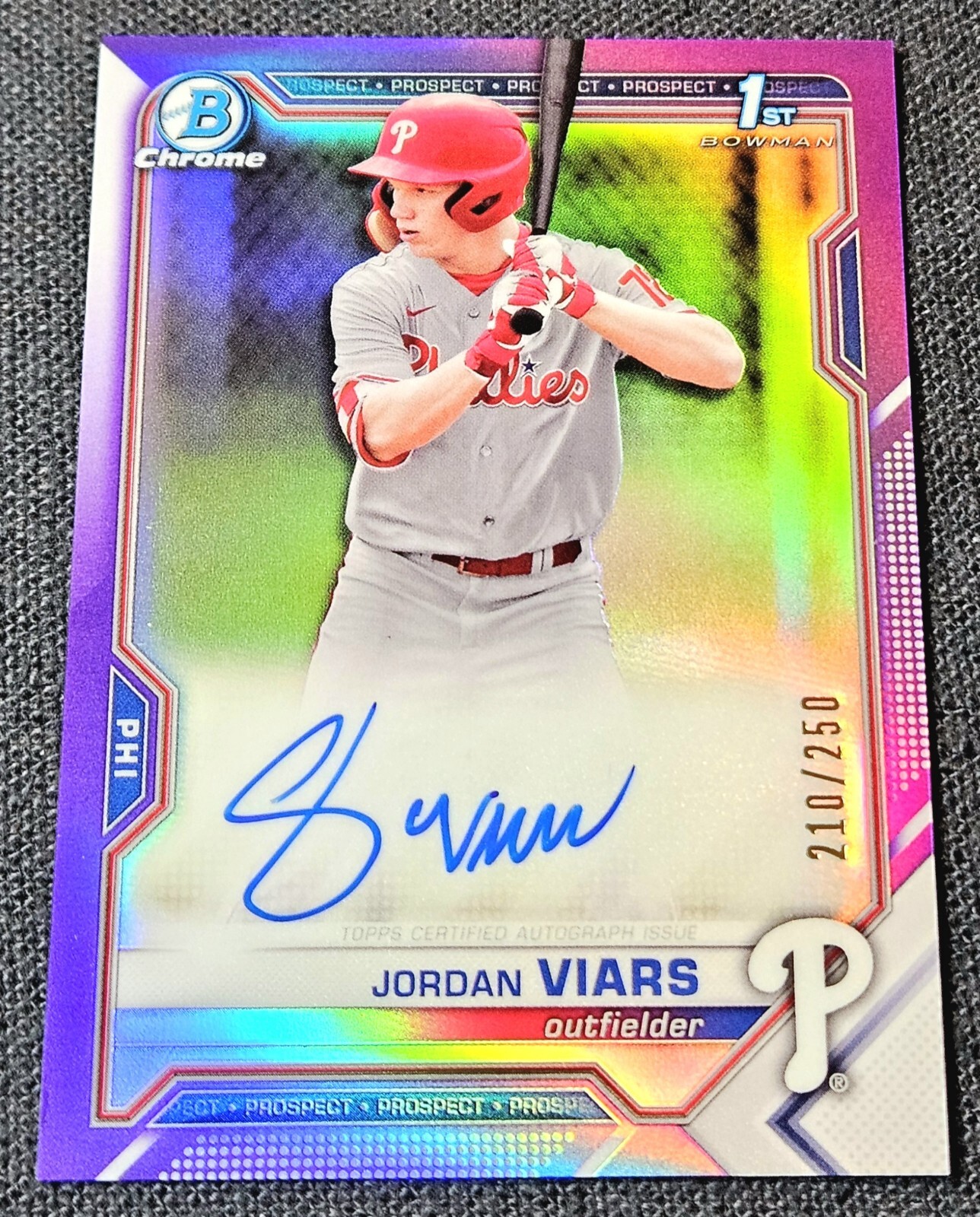 2021 Bowman Draft Chrome 1st Purple /250 Jordan Viars Refractor #BD-132 Phillies