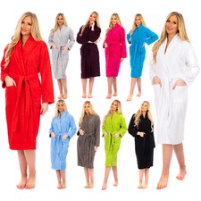 Ladies Bathrobe 100% Cotton Terry Shawl Collar Bath Robe Dressing Gown