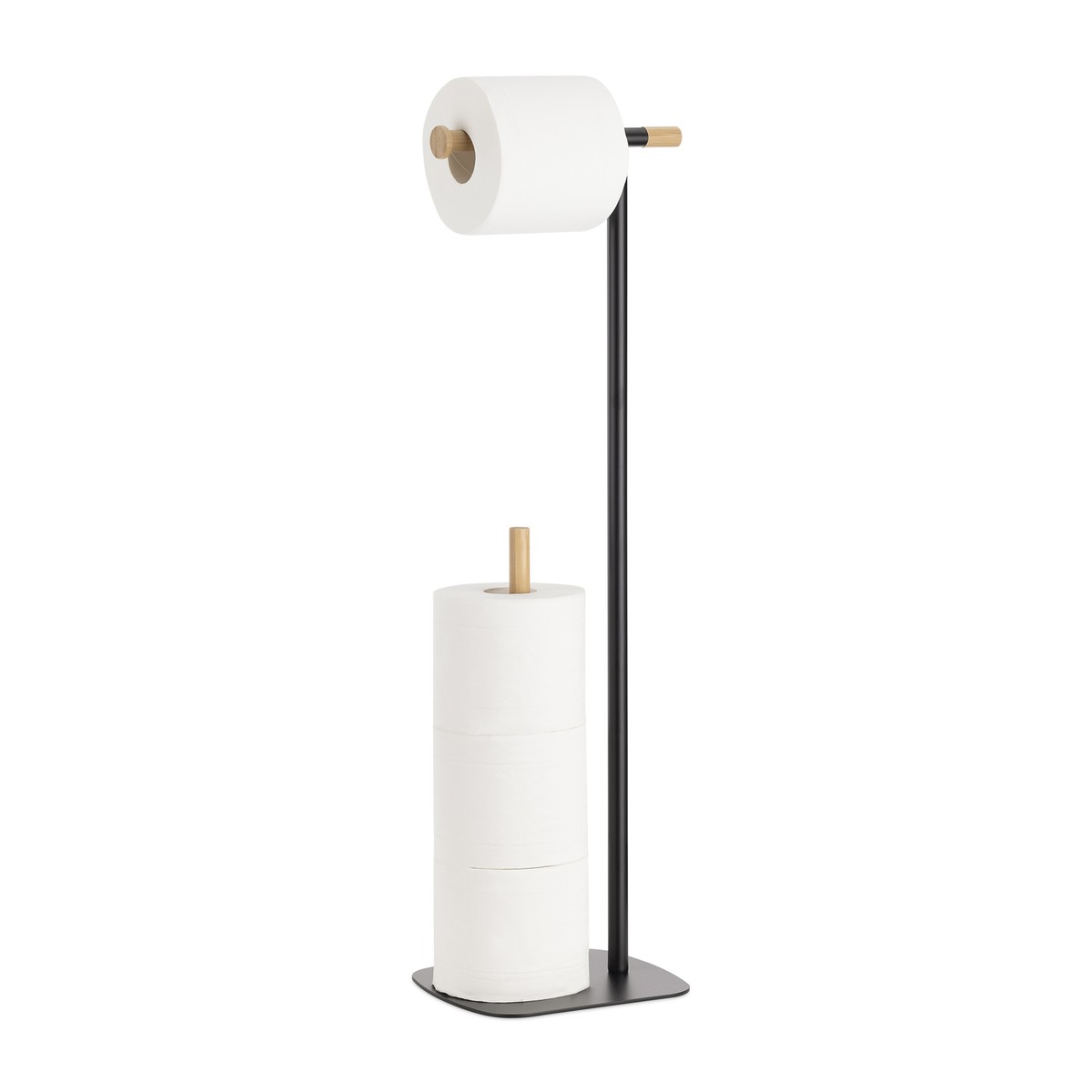 Navaris Porta Carta Igienica - Portarotolo da Terra in Acciaio Inossidabile - Porta Rotolo Moderno - Capacità di 3 Rotoli - Portarotoli Scorta Minimalista - Finitura Oro Opaco