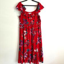Old Navy Ruffle Collar Belted Midi Dress Women's XL Red Floral Sun Dress