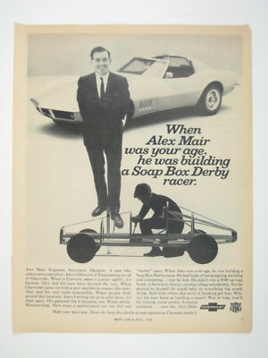 Vintage 1968 Chevrolet Corvette Print Ad Alex Mair Soap Box Derby Racer MOD