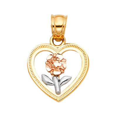 GOLD - 14K dreifarbige Blume im Herz Anhänger für Kette