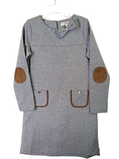 Hope & Henry Dress 8 Girls Ponte Knit Riding Equestrian Solid Gray Brown Trim