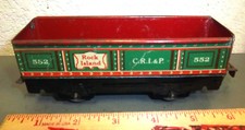 tin Train Car, Marx toys, Rock Island 552 CRI P, green and red, great graphics