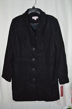 Merona Women's Long Wool Blend Winter Black Jacket - Size L/xl Nwt