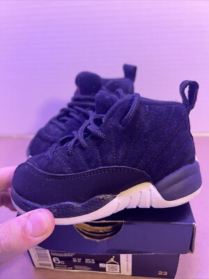 Nike Jordan 12 Retro Reverse Taxi Black Suede Sneaker Size 6C EU 22 850000-017 | eBay