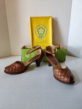 Vintage Women's Imperial Shoes Open Toe Quilted Brown Strappy Heel