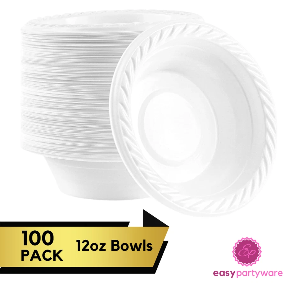 100 platos desechables de plástico blanco de alta resistencia reutilizables aptos para microondas Foto 4 de 4