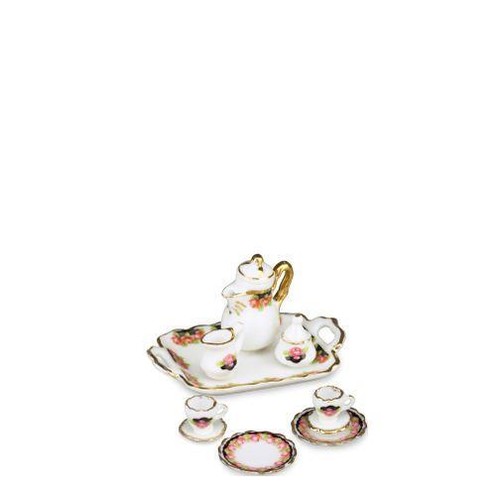 Tea Coffee Set w Tray 1.342/8 Reutter Black Rose for 2 Dollhouse Miniature - Picture 2 of 2