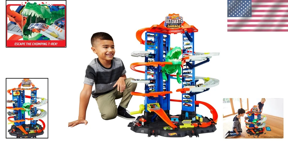 3ft City Toy Car Track Set: Ultimate Garage with T-Rex for 100+ Cars - Image 2 of 4