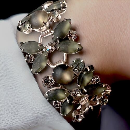 Juliana D&E Armband matt grün Navetten Chatons 5 Glieder Vintage Buchstück - Bild 10 von 11