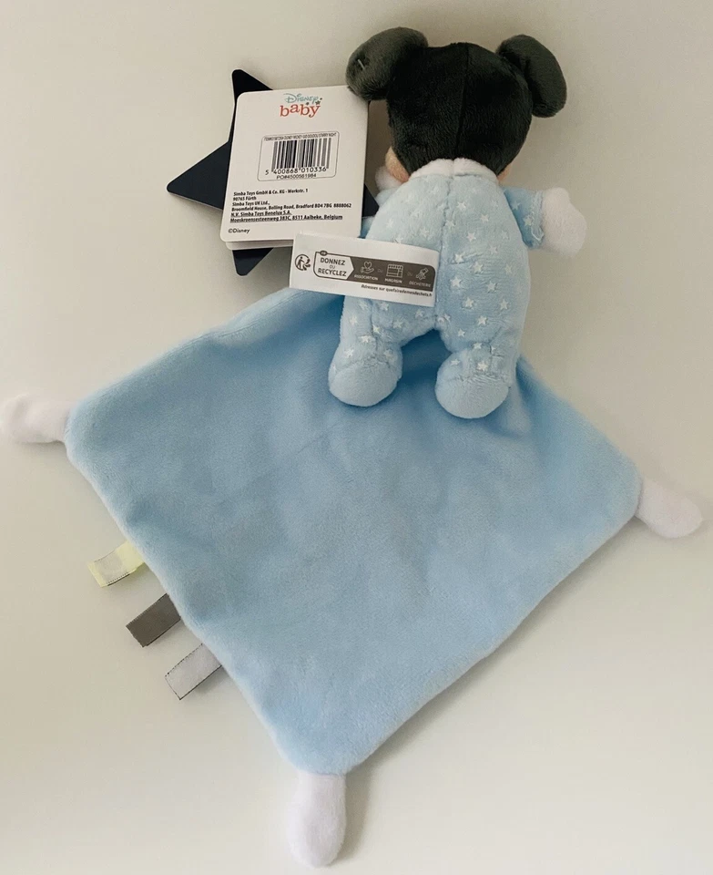 4348🌟Doudou Plat Mouchoir Mickey Mouse DISNEY BABY Hello Star Bleu Luminescent - Photo 3/3