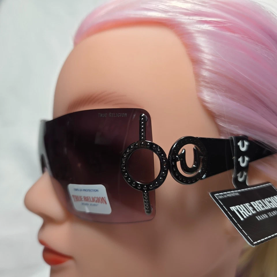 Новый с Ярлыками True Religion надежном щит солнцезащитные очки черный и серебро TR57182-9B-NS