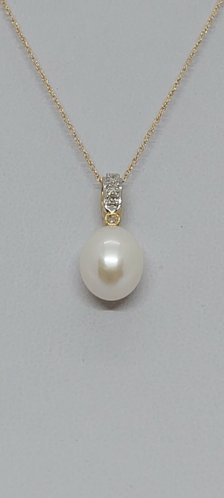 18k Yellow Gold Rope Chain with Pearl & Diamond Pendant Earrings Set-image
