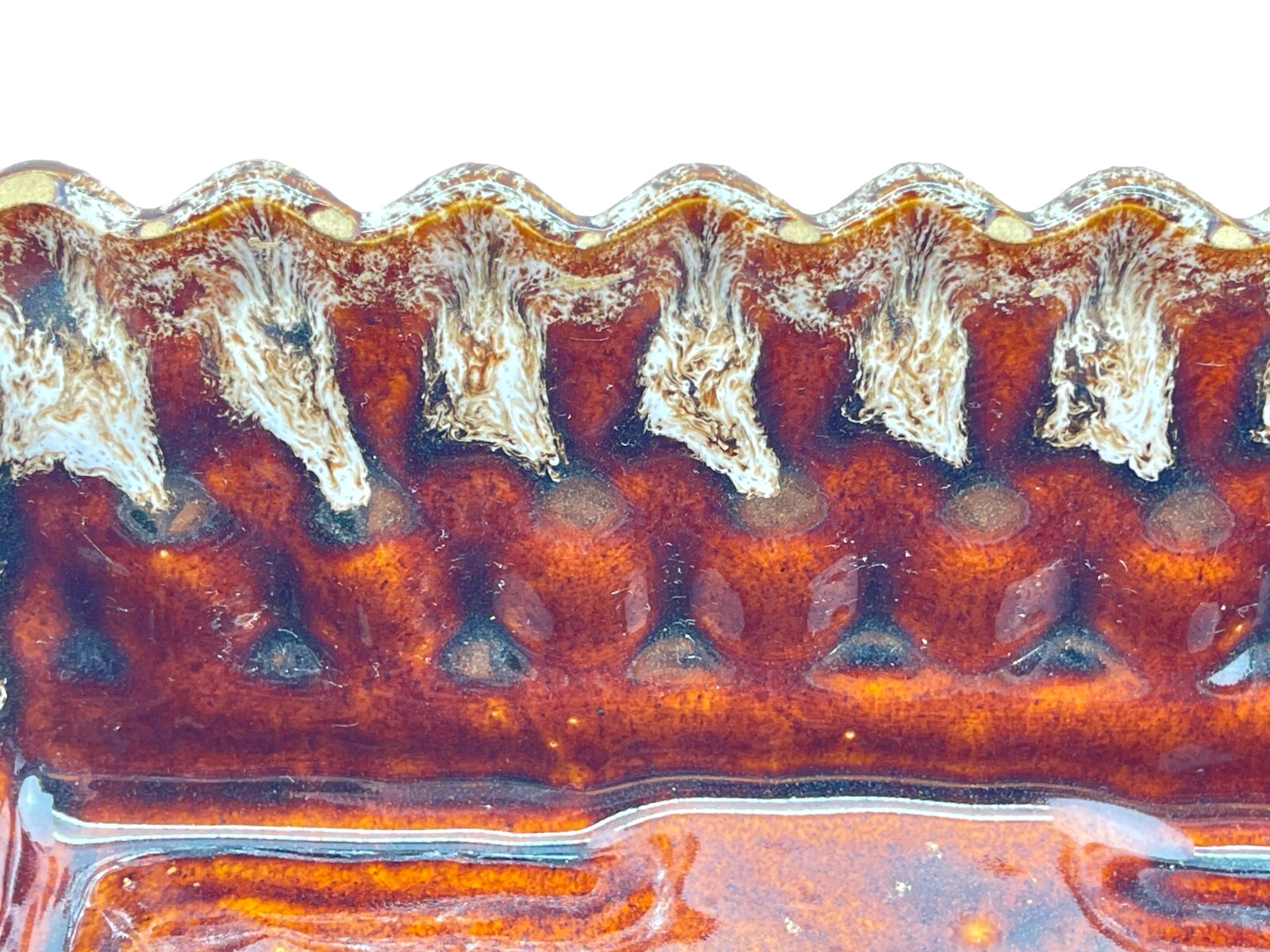 Mid-Century Planter or Dish UPCO Pottery Company #103 Brown Drip Glaze USA 10"L