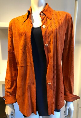 Atemberaubende Vintage 90er Fendi Roma Laser Cut Baby Wildleder Hemd Jacke MOP Knöpfe