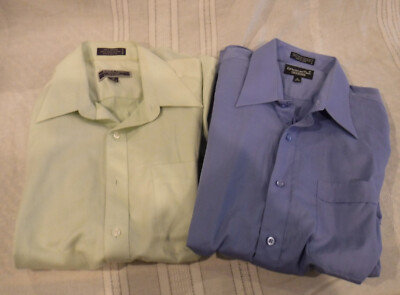 MEN'S LONG SLEEVE BUTTON DOWN SHIRTS,16 NECK,BLUE KIL BURNE, GREEN VELLINI