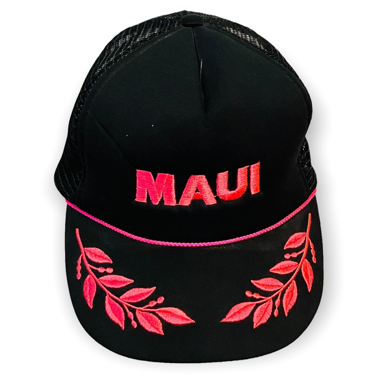 Black Mesh-Back Baseball Cap with Pink Embroidery District DT624 Flat Bill Snapback Trucker Cap With Custom  main image 4