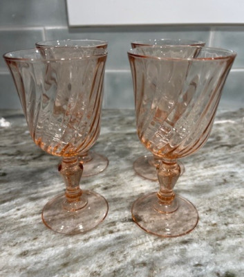 Luminarc Wine Or Water Glasses French Swirl Rose ''Roseline'' With Stem Set Of 4