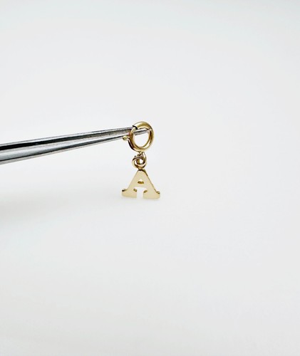 14K Solid Yellow Gold Mini/Very Small 'A' Initial Charm Pendant w/Spring Clasp - Picture 5 of 14