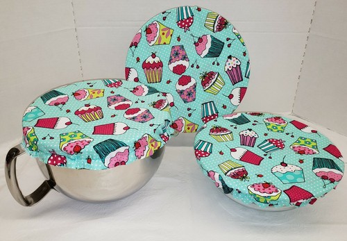 Teal Cupcake Reusable Fabric Bowl and Casserole Pan Covers (3 Options) - Picture 2 of 3