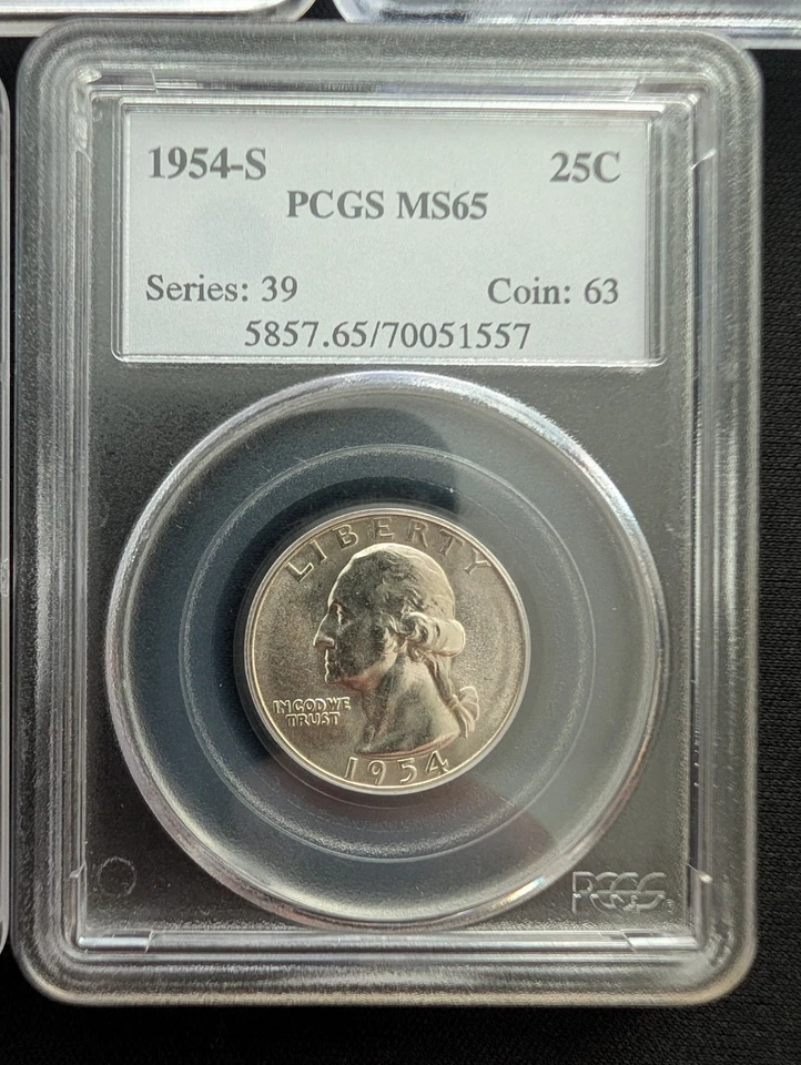 1954–1959 PCGS MS65 Washington Quarter Lot – 5 Coins - 25C - Graded - Image 2 of 4