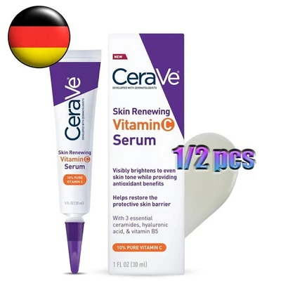 CERAVE Vitamin C Serum für Face Mit Hyaluronic Acid, Skin Brightening 30ML 1/2 Stk DE