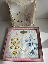 Vintage Boxed Ladies Hankies Sets Unused Cotton Embroidered 4 Hankies