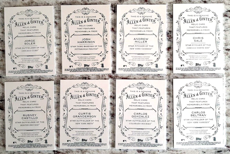 RELIQUIA DE BÉISBOL *A* LOTE DE 2016 TOPPS ALLEN & GINTER SOLER BELTRAN VENTA GONZALEZ Foto 2 de 2