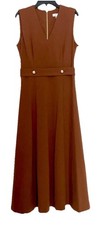 CALVIN KLEIN S/LESS FIT FLARE V-NECK MIDI DRESS, DARK ALMOND , SIZE 4, NWT