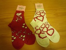 Lot of 2 Pair Girl's Size 7-8.5 Red White Valentine Day Love Heart Ankle Socks