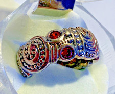 Garnet Artisan Wide Band Stone Ring 925 Sterling Silver Size 8 R-3022