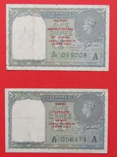 BILLETES DE 2X1 RUPIA MONEDA Y ADMINISTRACIÓN BIRMANIA BRITÁNICA (1940 RAROS ESCASOS)