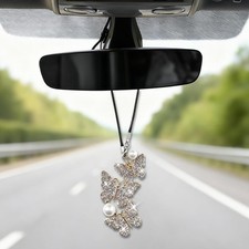 Bling Butterfly Diamond Car Hanging Accessory, Crystal Rhinestone Rear View M...