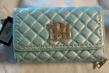 Badgley Mischka Vegan Leather Wallet on a String – Blue Quilted Handbag – New