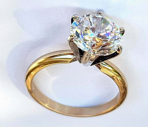 5.85 Ct White Diamond Solitaire Ring with 18KP Gold Plating