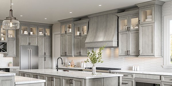 RTA Wood 10X10 Transitional Oxford Mist Kitchen Cabinets Gray Bevel ...