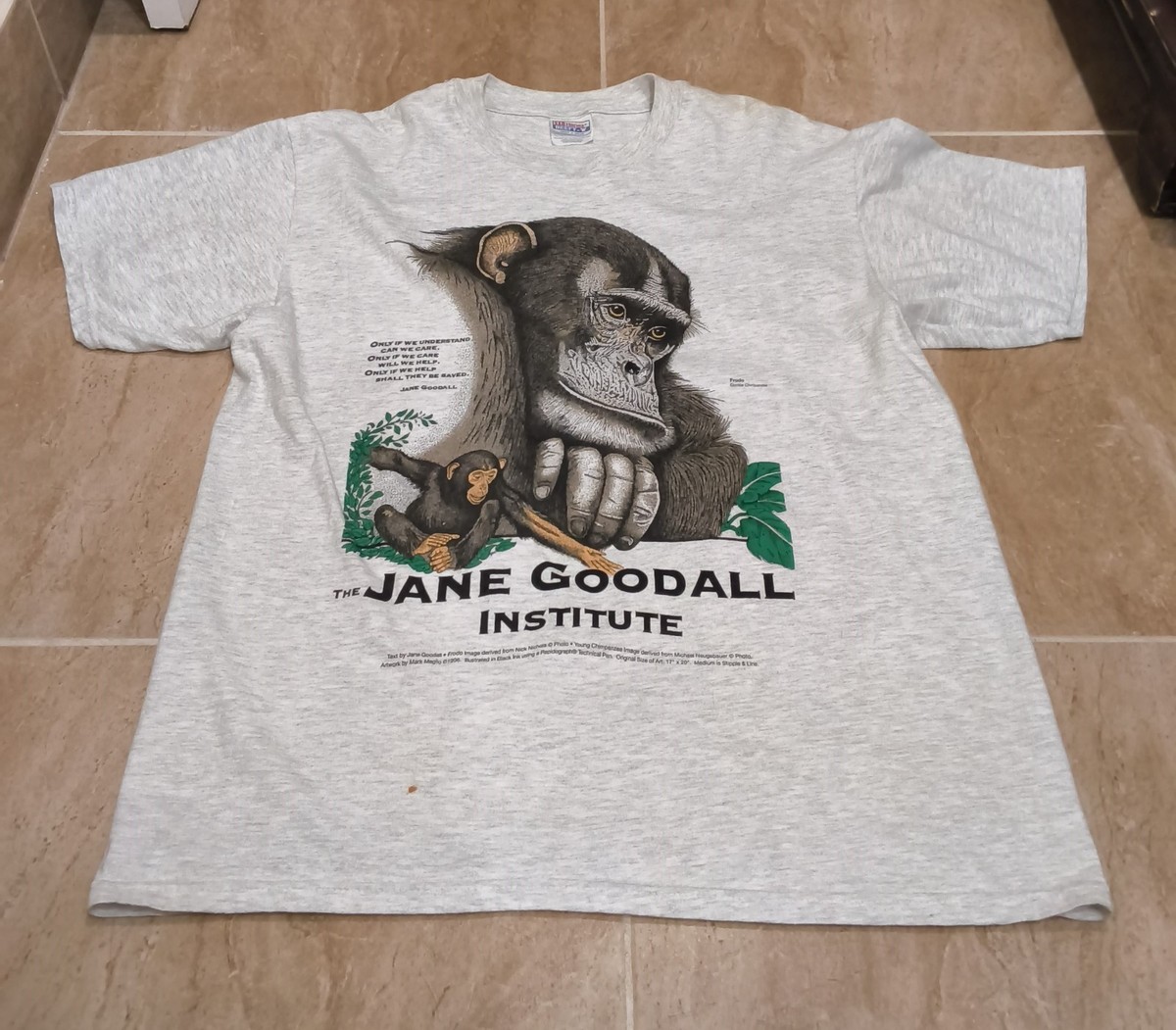 Vintage 90s Jane Goodall Institute Shirt Chimp Monkey Ape 1996