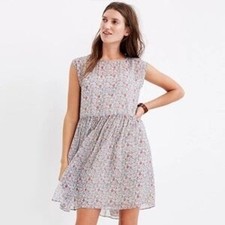Madewell Sharon Tie-Back Mini Dress Floral Sleeveless Chiffon Blue Pink XS